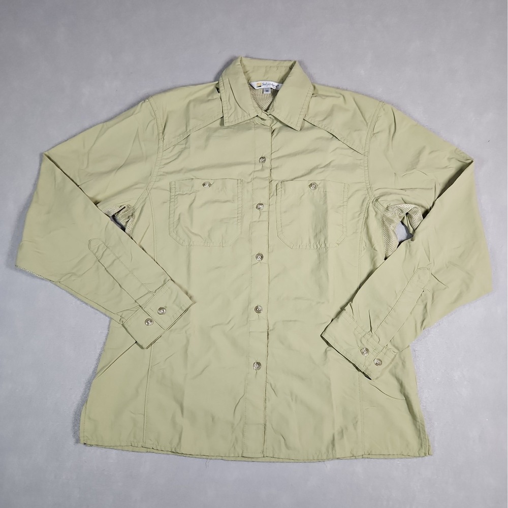 Solumbra Womens Green Vented Button Up Sun Protection Outdoor Shirt Size XS
